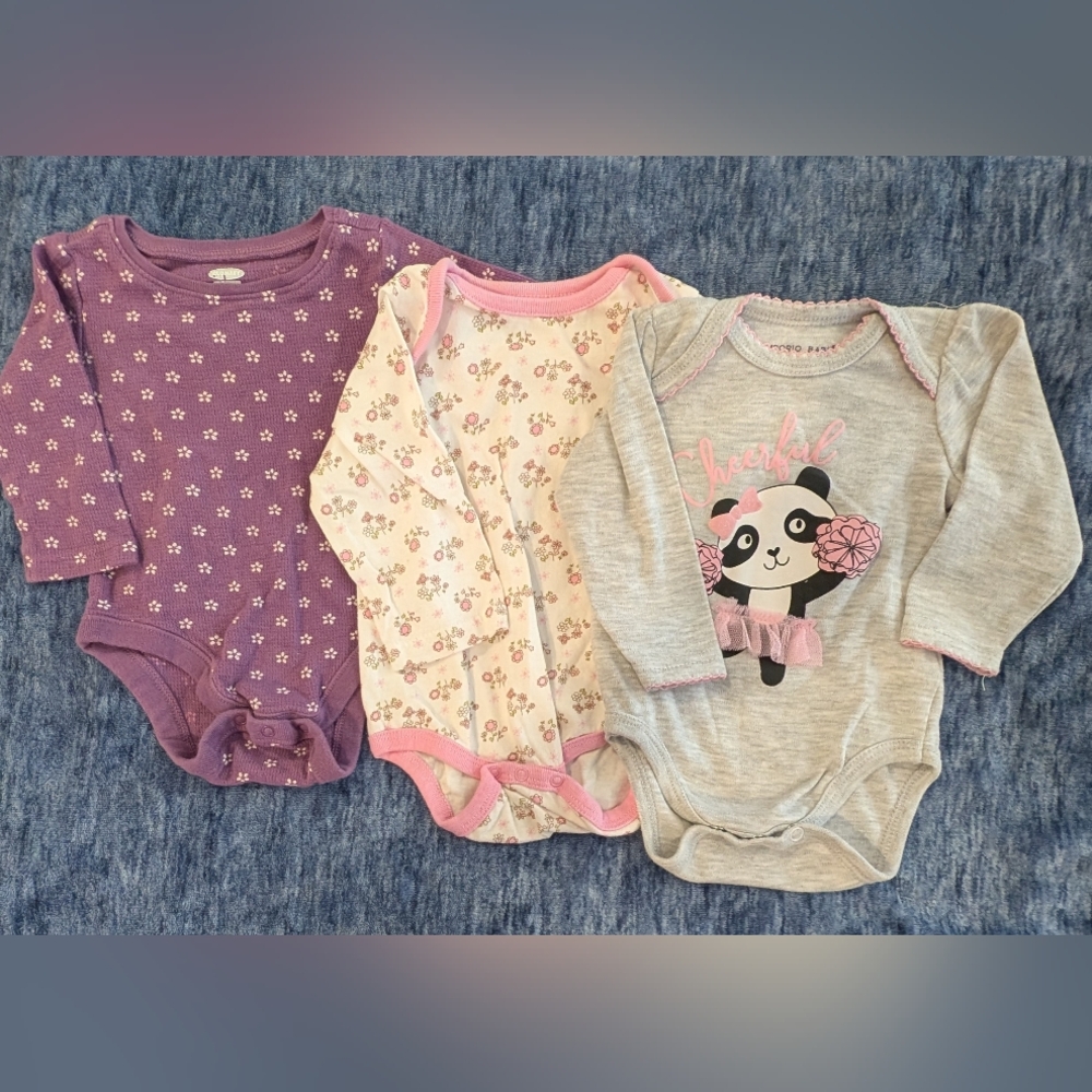 3-6M Purple, Pink, and Gray Kids One Piece Set